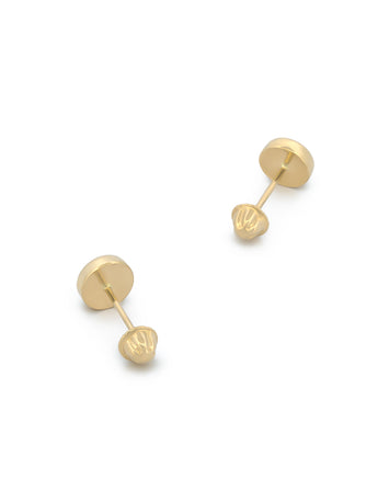 Arete Broquel De Bola Plana 5 mm Oro Sólido 14k