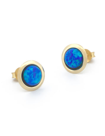 Aretes Circulo Opalo azul 0.8 cm 10k