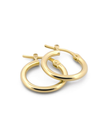 Arracadas Chicas Lisas Con Broche 1.6 cm Oro Sólido 14k