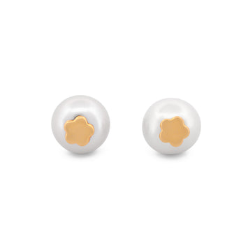 Aretes Perla Natural Con Flor Oro Sólido 14k