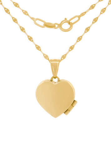 Cadena Con Dije De Corazón Relicario Liso Oro Sólido 14k