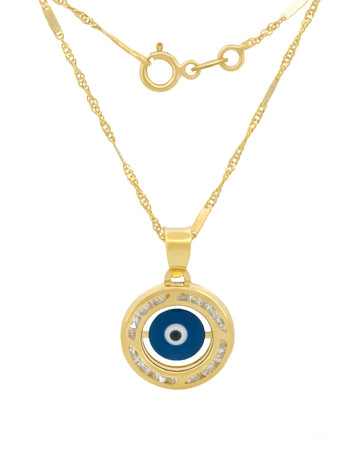 Cadena Dije Ojito Turco Color Azul Oro 10k