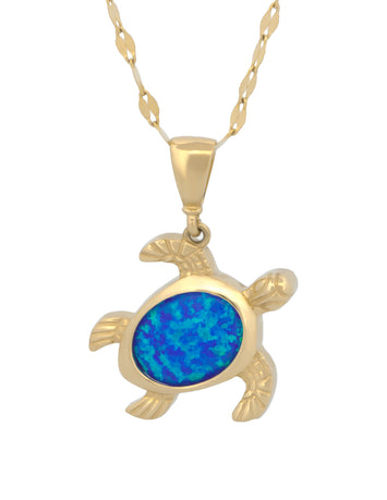 Cadena y Dije Tortuga Opalo 1.5 cm Oro Sólido 14k
