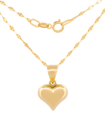 Cadena Gargantilla Corazon Liso 1 cm Oro Solido 14k
