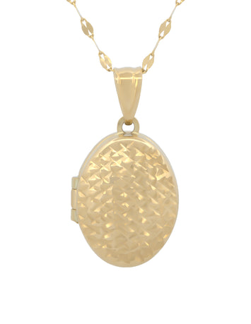 Cadena Con Dije Relicario Oval Facetado Oro Sólido 14k