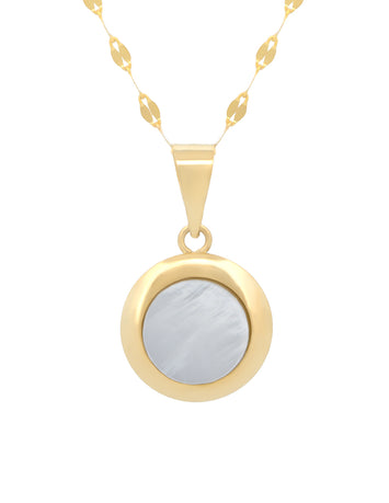 Cadena Gargantilla Dije Circulo Abulón 1 cm Oro Sólido 10k