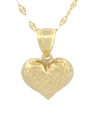 Cadena y Dije Corazón Lineas Oro Amarillo 10k
