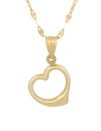 Cadena y Dije Corazon Curvo Oro Sólido 14k
