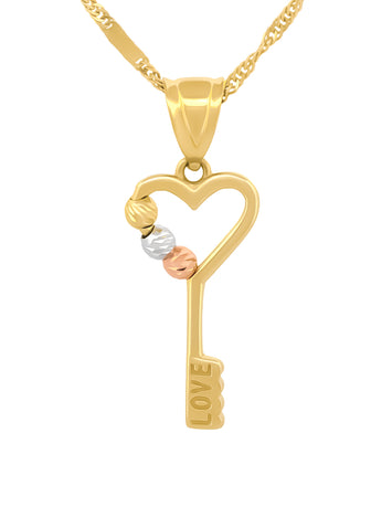 Cadena Gargantilla Llave Corazon Bolas Facetadas Oro Solido 14k