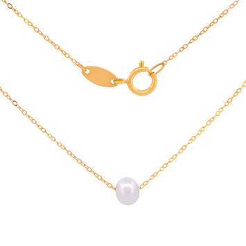 Bonita Gargantilla Dama Perla 4 Mm Oro Sólido 10k