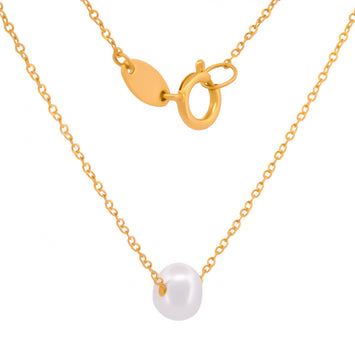 Bonita Gargantilla Dama Perla 4 Mm Oro Sólido 10k