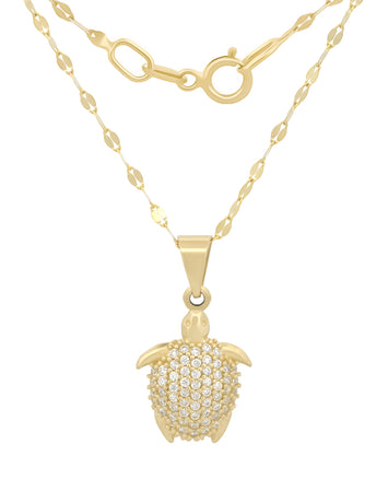 Cadena y Dije Tortuga Piedras 1.5 cm Oro Sólido 10k
