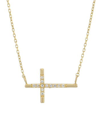 Gargantilla Cruz Horizontal Diamantes Oro Sólido 14k