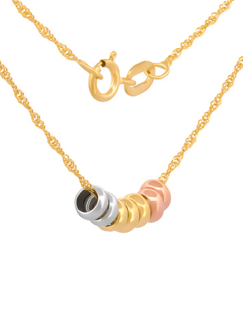 Cadena Gargantilla Dama 7 Aros Con 3 Oros De 14k Sólido