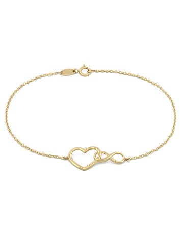 Pulsera Para Dama Corazon e Infinito Enlazados Oro Sólido 14k