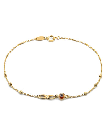 Pulsera Infinito Ojito Rojo Oro Sólido 10k