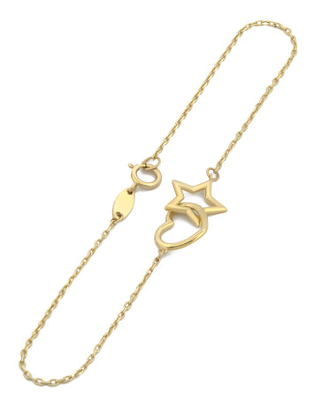 Pulsera Para Dama Estrella y Corazón Enlazados Oro Sólido 10k