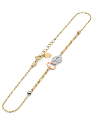 Tobillera Corazón Llave 3 Oros Sólido 14k