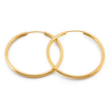 Arracadas Lisas Redondas 3.4 Cm Oro Sólido 14k
