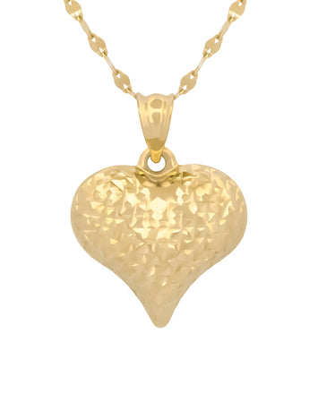 Cadena Gargantilla Corazon Facetado 2 Vistas 1.5 cm Oro Amarillo Solido 14k