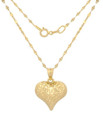 Cadena Gargantilla Corazon Facetado 2 Vistas 1.5 cm Oro Amarillo Solido 14k