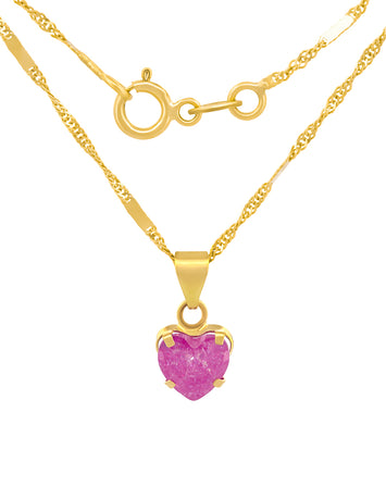 Cadena y Dije Corazón Rosa Barbie Bisel 0.6 Cm Oro Sólido 10k