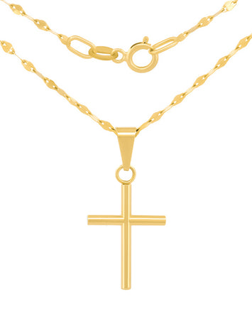 Cadena Y Dije Cruz Tubo 2.1 cm Oro Sólido 10k