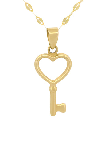 Cadena Gargantilla Llave Corazon 1.7 cm Oro Solido 10k