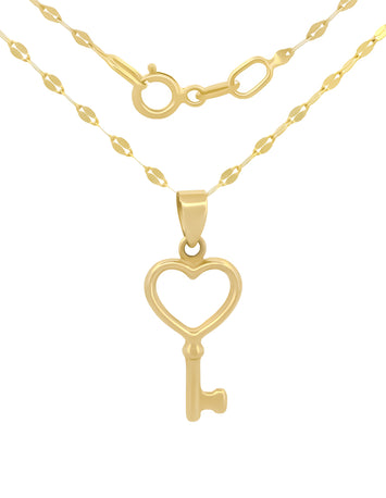 Cadena Gargantilla Llave Corazon 1.7 cm Oro Solido 10k