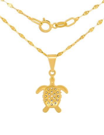 Cadena y Dije Tortuga Piedras Oro Sólido 14k