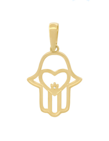 Dije Mano Fatima Corazón Oro Sólido 14k