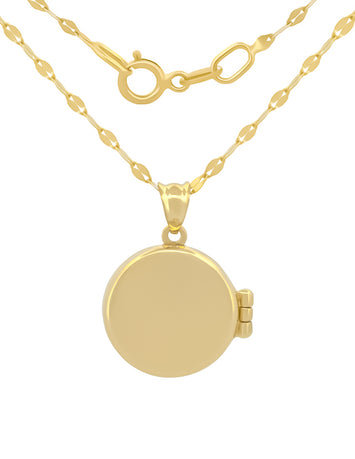 Cadena Con Dije Relicario Circulo Liso Oro Sólido 14k