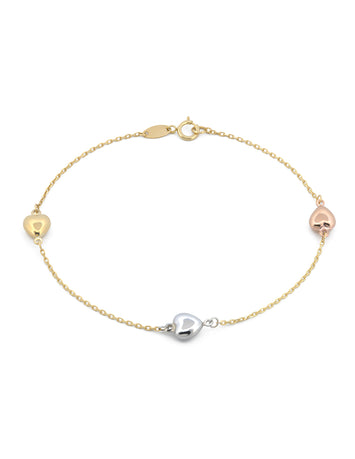 Pulsera Corazones 5 mm 3 Oros 10k