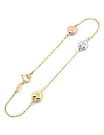Pulsera Corazones 5 mm 3 Oros 10k