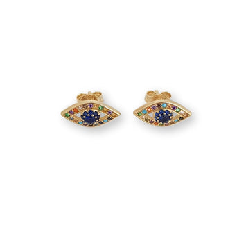 Aretes Ojo Turco Colores Para Dama Oro Sólido 10k