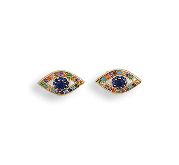 Aretes Ojo Turco Colores Para Dama Oro Sólido 10k