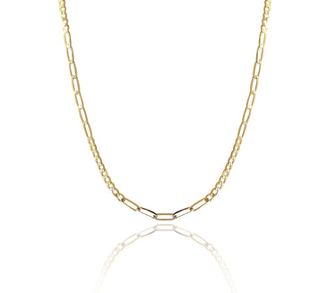 Cadena Combinada Diamantada Oro Italiano Sólido 14k 45 cm