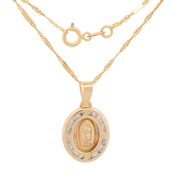 Cadena Medalla Virgen 1.3 Cm Oro Solido 14k