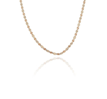 Cadena Combinada Espejo y Estrella Oro Florentino Sólido 14k 50 cm
