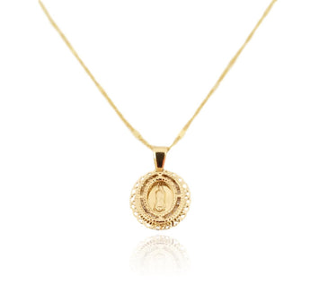 Cadena Medalla Virgen Bautizo Oro Sólido 14k