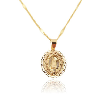 Cadena Medalla Virgen Bautizo Oro Sólido 14k