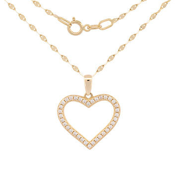 Cadena Gargantilla Corazon Contorno Zirconias Oro Solido 10k