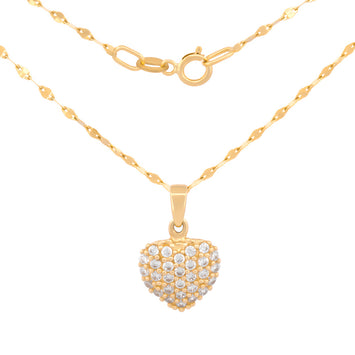 Cadena Gargantilla Corazón 1 cm Zirconias Oro Solido 10k