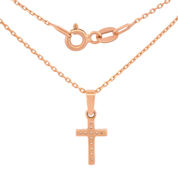 Cadena Y Dije Cruz 1.1 cm Zirconias Oro Rosa Sólido 14k