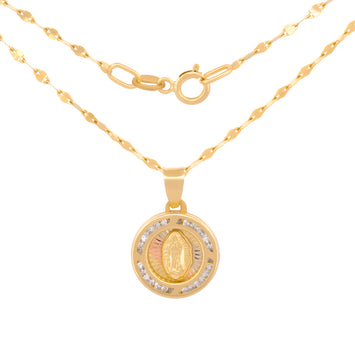 Cadena Con Dije De La Virgen De Guadalupe 2 Oros 1 cm En Oro Sólido 14k