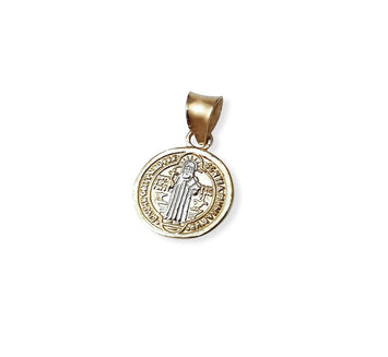 Medalla San Benito 1.1 Cm Bautizo Bebe Oro Sólido 14k