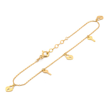 Hermosa Pulsera Llaves Corazones Oro Sólido 14k