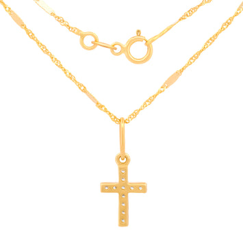 Cadena Y Dije Cruz Mini 0.9 cm Zirconias Oro Sólido 10k