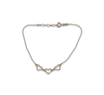 Hermosa Pulsera 3 Corazones Oro Sólido 14k