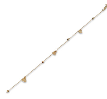 Pulsera Tobillera Corazones Oro Sólido 14k
